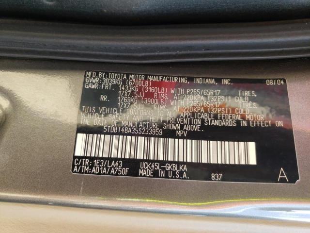 Photo 10 from auction – 2005 TOYOTA SEQUOIA LI with VIN 5TDBT48A35S233959