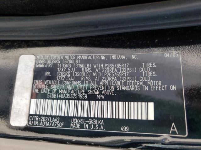 Photo 10 from auction – 2005 TOYOTA SEQUOIA LI with VIN 5TDBT48A35S251958