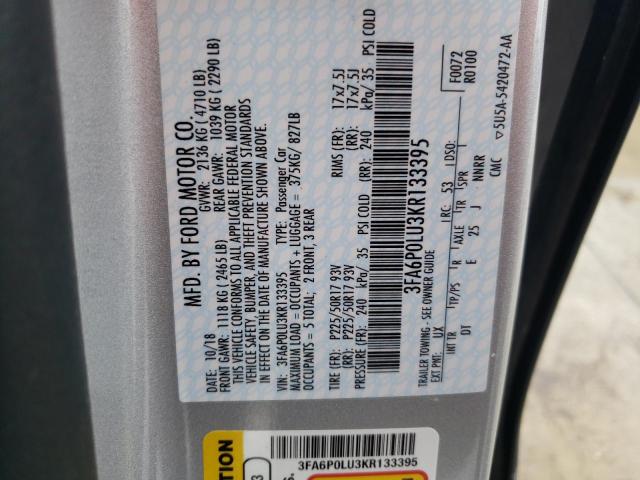 Photo 10 from auction – 2019 FORD FUSION SE with VIN 3FA6P0LU3KR133395