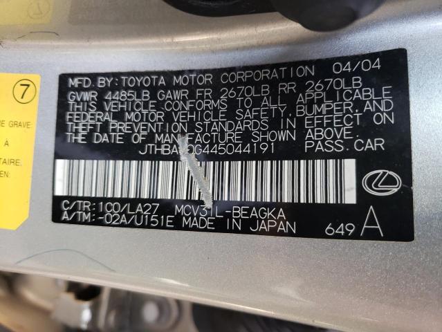 Photo 10 from auction – 2004 LEXUS ES 330 with VIN JTHBA30G445044191