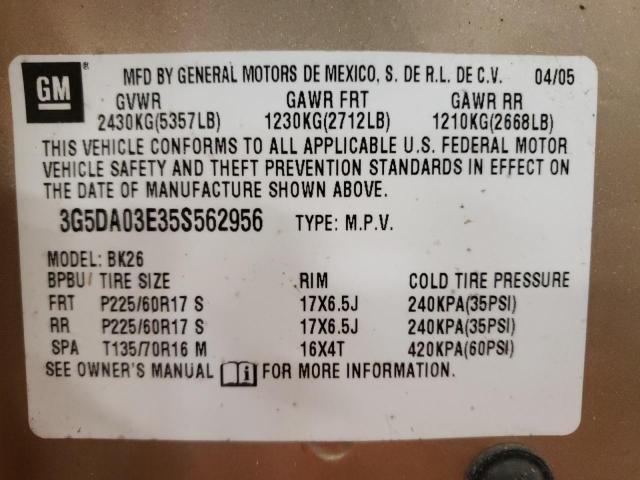 Photo 10 from auction – 2005 BUICK RENDEZVOUS with VIN 3G5DA03E35S562956