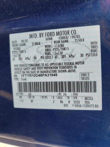 Photo 10 from auction – 2008 FORD RANGER with VIN 1FTYR10D48PA31949