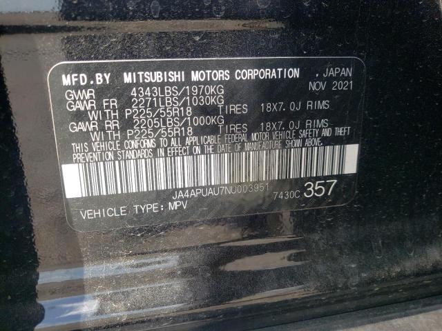 Photo 10 from auction – 2022 MITSUBISHI OUTLANDER with VIN JA4APUAU7NU003951