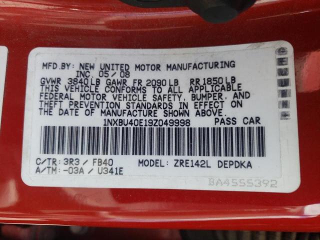 Photo 10 from auction – 2009 TOYOTA COROLLA BA with VIN 1NXBU40E19Z049998