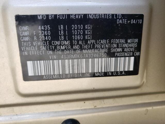 Photo 10 from auction – 2010 SUBARU LEGACY 2.5 with VIN 4S3BMBK67A3246750