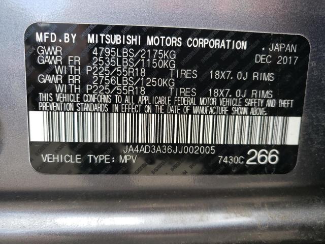 Photo 10 from auction – 2018 MITSUBISHI OUTLANDER with VIN JA4AD3A36JJ002005