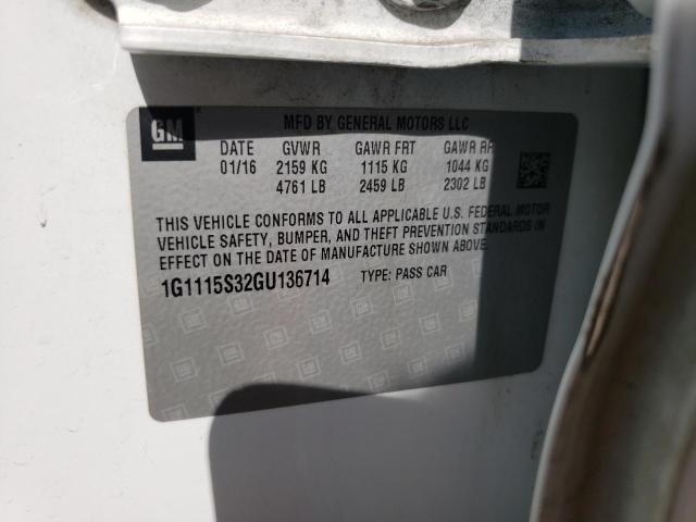 Photo 10 from auction – 2016 CHEVROLET IMPALA LT with VIN 1G1115S32GU136714