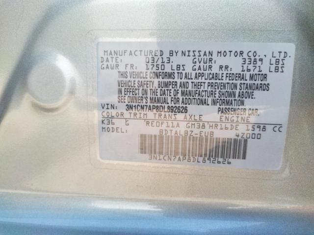 Photo 10 from auction – 2013 NISSAN VERSA S with VIN 3N1CN7AP8DL892626