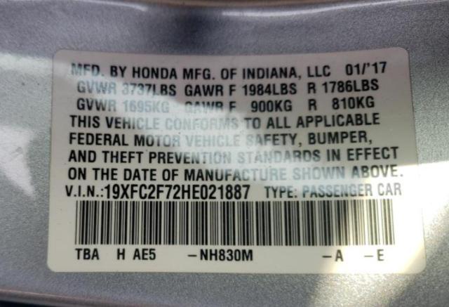 Photo 10 from auction – 2017 HONDA CIVIC EX with VIN 19XFC2F72HE021887