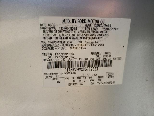 Photo 10 from auction – 2011 FORD TAURUS LIM with VIN 1FAHP2FWXBG112553