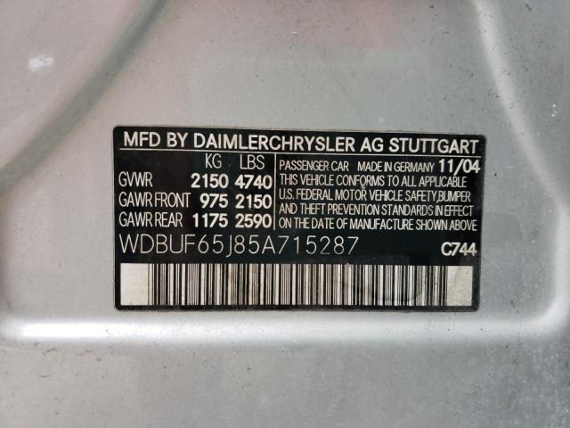 Photo 10 from auction – 2005 MERCEDES-BENZ E 320 with VIN WDBUF65J85A715287