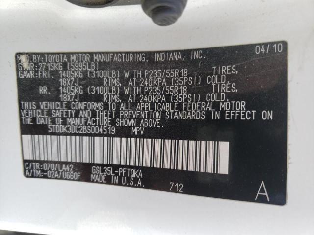 Photo 10 from auction – 2011 TOYOTA SIENNA XLE with VIN 5TDDK3DC2BS004519