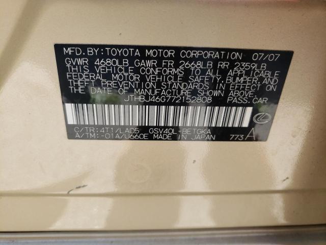 Photo 10 from auction – 2007 LEXUS ES 350 with VIN JTHBJ46G772152808