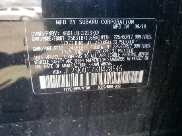 Photo 10 from auction – 2019 SUBARU FORESTER with VIN JF2SKACC4KH428545