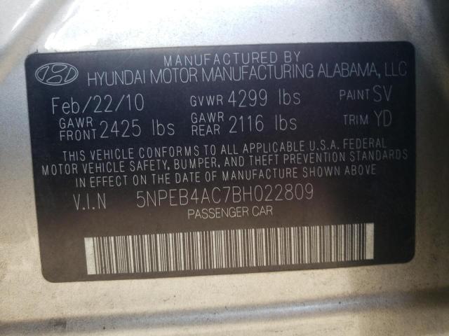 Photo 10 from auction – 2011 HYUNDAI SONATA GLS with VIN 5NPEB4AC7BH022809