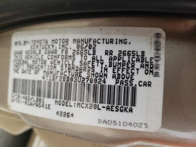 Photo 10 from auction – 2003 TOYOTA AVALON XL with VIN 4T1BF28B03U270024