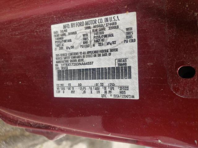 Photo 10 from auction – 2003 FORD F150 with VIN 1FTRX172X3NA64537