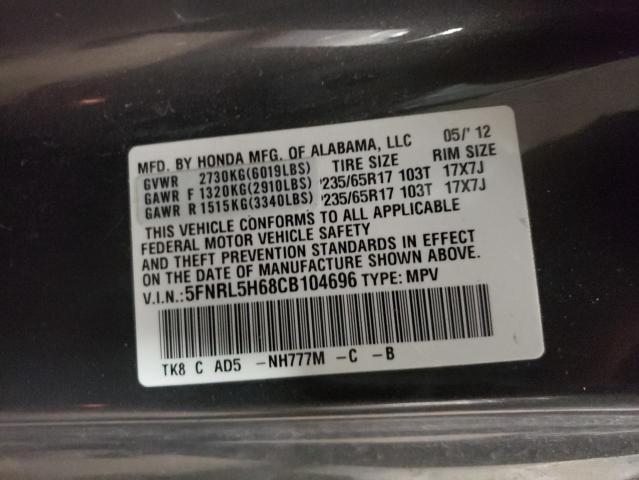 Photo 10 from auction – 2012 HONDA ODYSSEY EX with VIN 5FNRL5H68CB104696