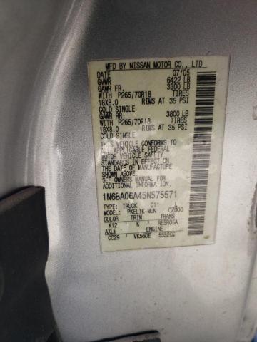 Photo 10 from auction – 2005 NISSAN TITAN with VIN 1N6BA06A45N575571