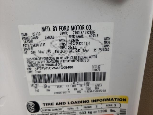 Photo 10 from auction – 2010 FORD F150 SUPER with VIN 1FTFW1CV5AFD08480