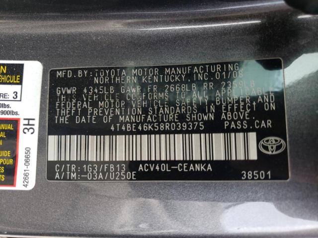 Photo 10 from auction – 2008 TOYOTA CAMRY CE with VIN 4T4BE46K58R039375