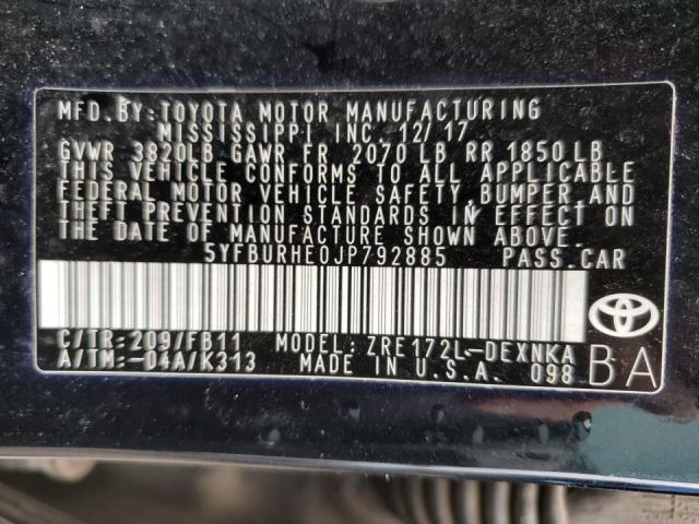 Photo 10 from auction – 2018 TOYOTA COROLLA L with VIN 5YFBURHE0JP792885
