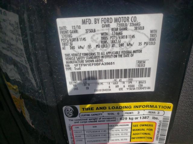 Photo 10 from auction – 2011 FORD F150 SUPER with VIN 1FTFW1EF0BFA35651
