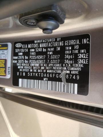 Photo 10 from auction – 2015 KIA SORENTO LX with VIN 5XYKTDA66FG638749