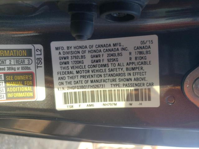 Photo 10 from auction – 2015 HONDA CIVIC EXL with VIN 2HGFG3B01FH526731