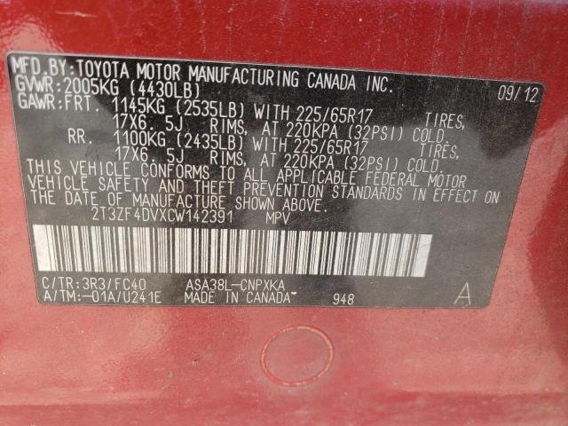 Photo 10 from auction – 2012 TOYOTA RAV4 with VIN 2T3ZF4DVXCW142391