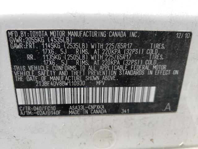 Photo 10 from auction – 2011 TOYOTA RAV4 with VIN 2T3BF4DV8BW110930