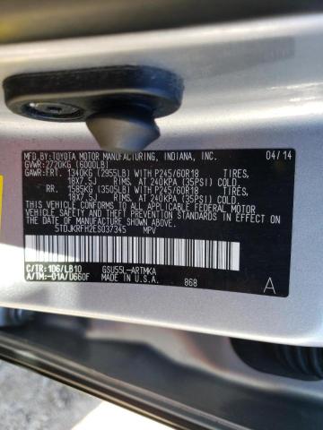Photo 10 from auction – 2014 TOYOTA HIGHLANDER with VIN 5TDJKRFH2ES037345