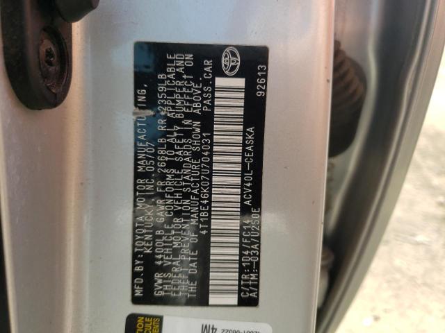 Photo 10 from auction – 2007 TOYOTA CAMRY CE with VIN 4T1BE46K07U704031