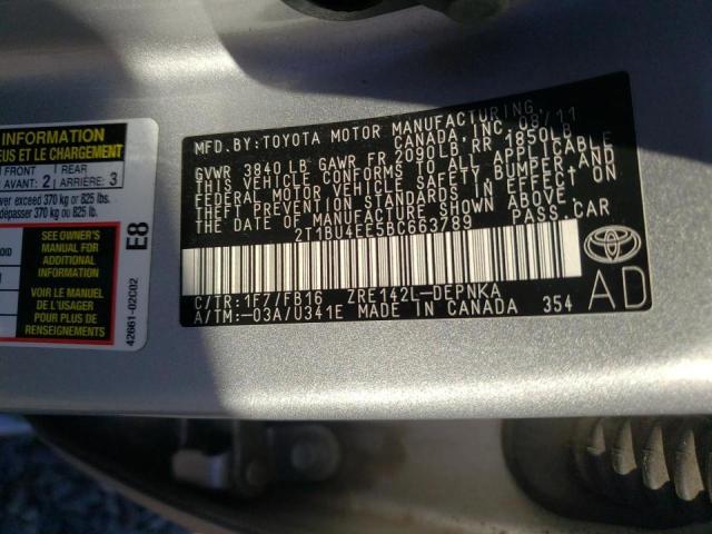 Photo 10 from auction – 2011 TOYOTA COROLLA BA with VIN 2T1BU4EE5BC663789