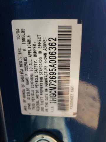 Photo 10 from auction – 2005 HONDA ACCORD EX with VIN 1HGCM72695A006362
