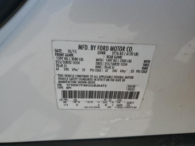 Photo 10 from auction – 2016 FORD EXPLORER L with VIN 1FM5K7F89GGB26473