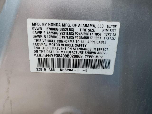 Photo 10 from auction – 2009 HONDA PILOT EX with VIN 5FNYF38409B020869