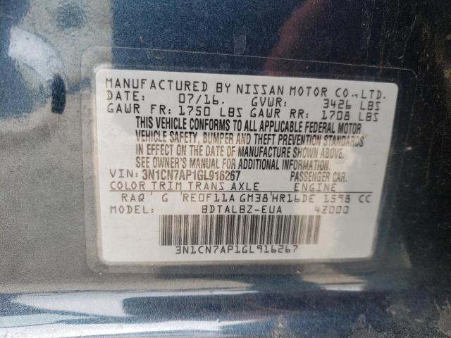 Photo 10 from auction – 2016 NISSAN VERSA S with VIN 3N1CN7AP1GL916267