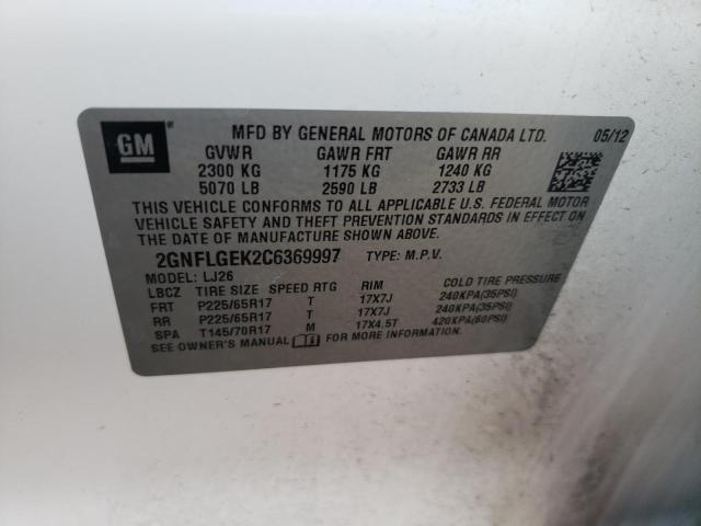 Photo 10 from auction – 2012 CHEVROLET EQUINOX LT with VIN 2GNFLGEK2C6369997