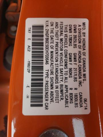 Photo 10 from auction – 2014 HONDA CIVIC SI with VIN 2HGFB6E50EH703646
