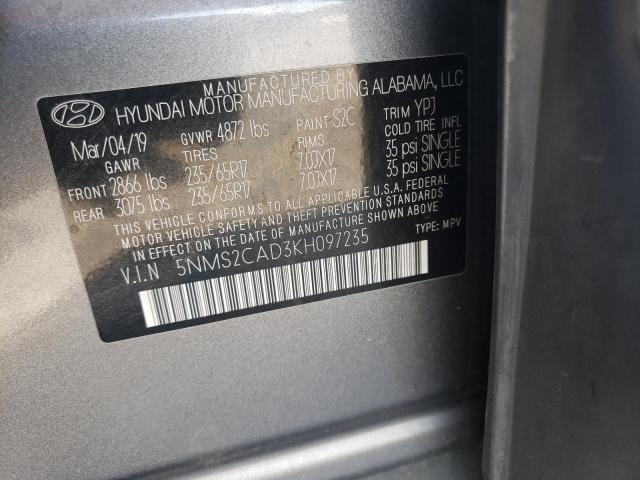 Photo 10 from auction – 2019 HYUNDAI SANTA FE S with VIN 5NMS2CAD3KH097235