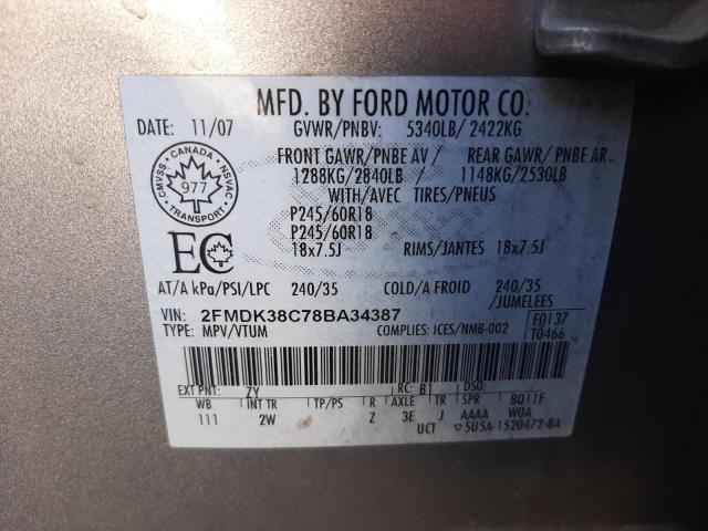 Photo 10 from auction – 2008 FORD EDGE SEL with VIN 2FMDK38C78BA34387