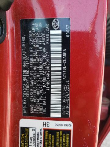 Photo 10 from auction – 2008 TOYOTA CAMRY CE with VIN 4T1BE46K28U239172