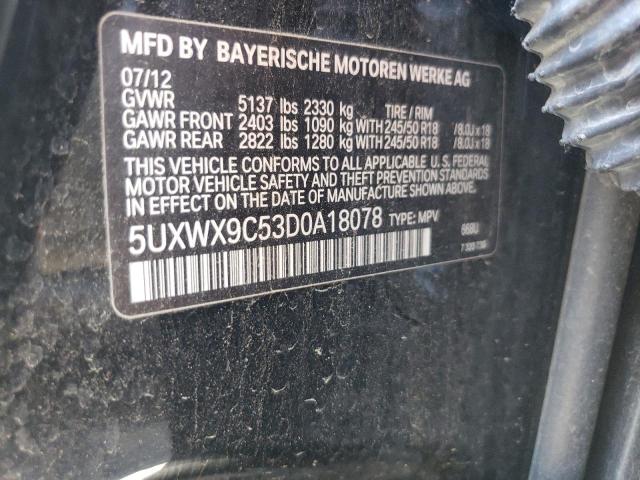 Photo 10 from auction – 2013 BMW X3 XDRIVE2 with VIN 5UXWX9C53D0A18078