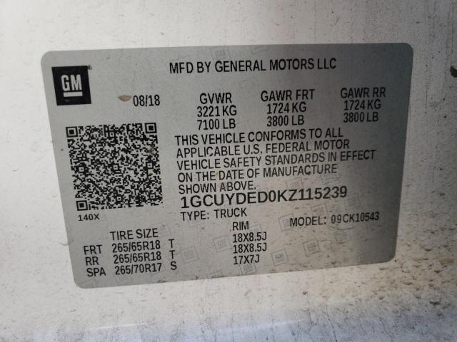 Photo 10 from auction – 2019 CHEVROLET SILVERADO with VIN 1GCUYDED0KZ115239