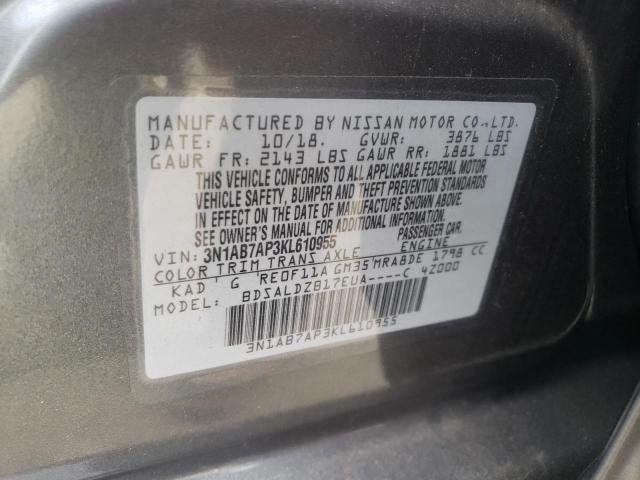 Photo 10 from auction – 2019 NISSAN SENTRA S with VIN 3N1AB7AP3KL610955
