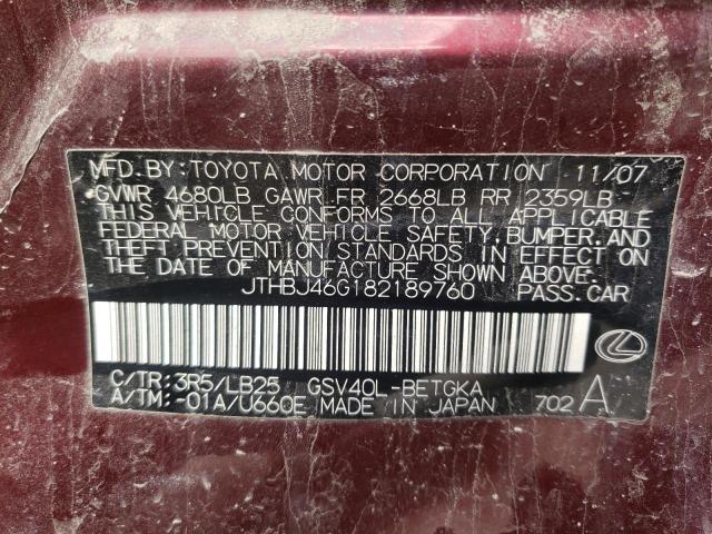 Photo 10 from auction – 2008 LEXUS ES 350 with VIN JTHBJ46G182189760
