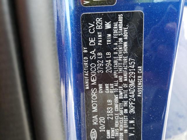 Photo 10 from auction – 2021 KIA FORTE FE with VIN 3KPF24AD3ME291457
