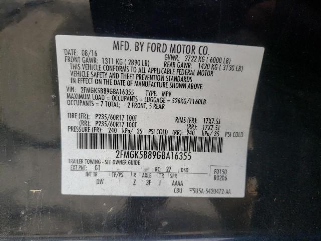 Photo 10 from auction – 2016 FORD FLEX SE with VIN 2FMGK5B89GBA16355