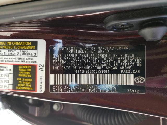 Photo 10 from auction – 2012 TOYOTA AVALON BAS with VIN 4T1BK3DBXCU459061